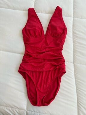 Ellen Tracy Red V-Neck One-Piece Swimsuit